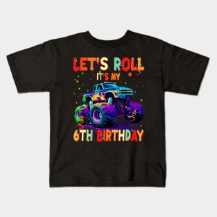 Kids 6 Year Old 6Th It'S My Birthday Boy Monster Truck Kids T-Shirt